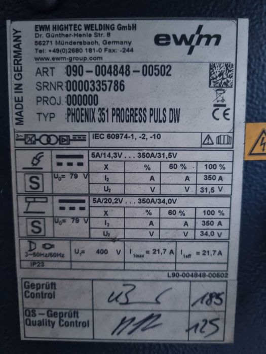 Spawarka EWM Phoenix 351 Progress Puls DW