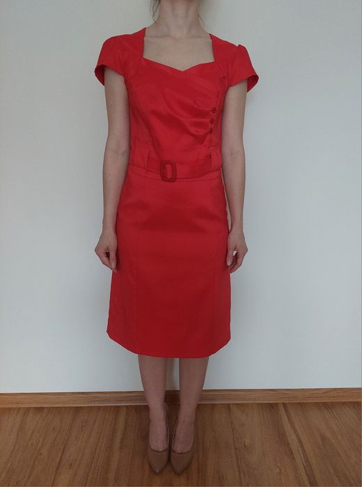 Czerwona sukienka styl retro vintage lata 50 60 dekolt serce M 38