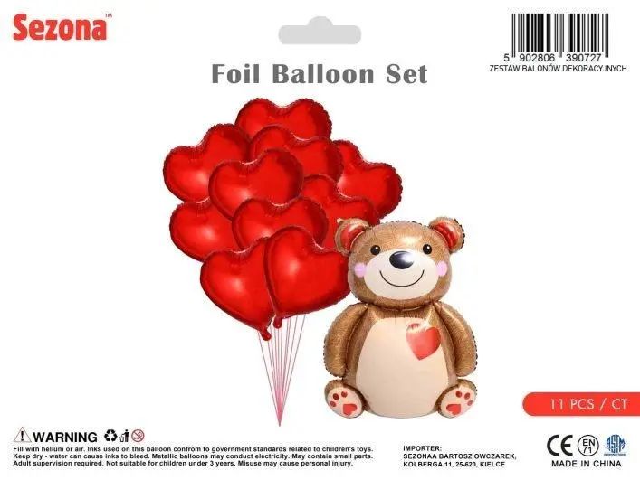 Balon Miś z sercami. Nowy Produkt