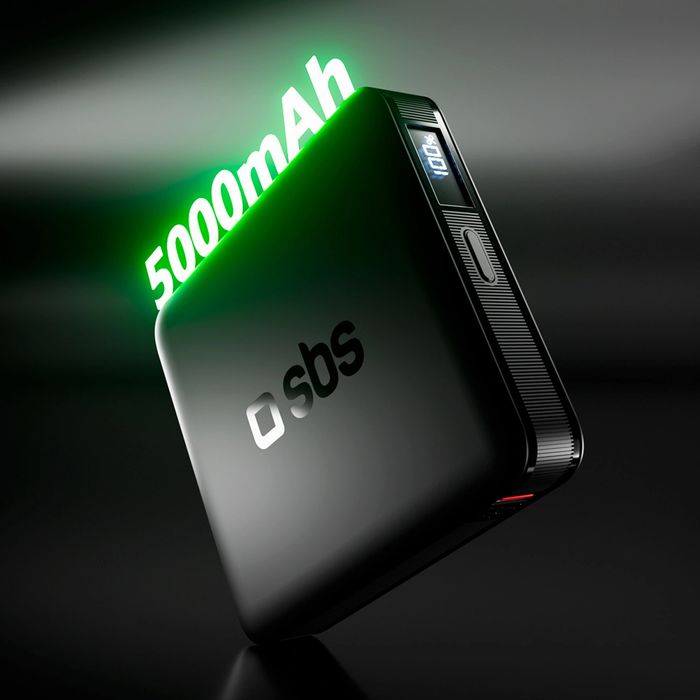 Powerbank SBS HD 10W 5000mAh USB-C z wyświetlaczem LCD - czarny
