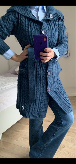 Светер-кардиган шерсть жіночий подовжений на ґудзиках, s-m