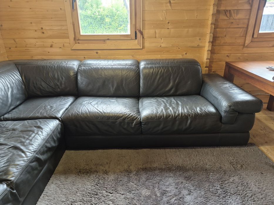 Narożnik skórzany grafit prawdziwa  skóra Italsofa