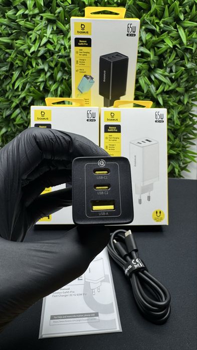 Мощное зарядное устройство Базеус Baseus GaN5 3 порта ноутбук зарядка