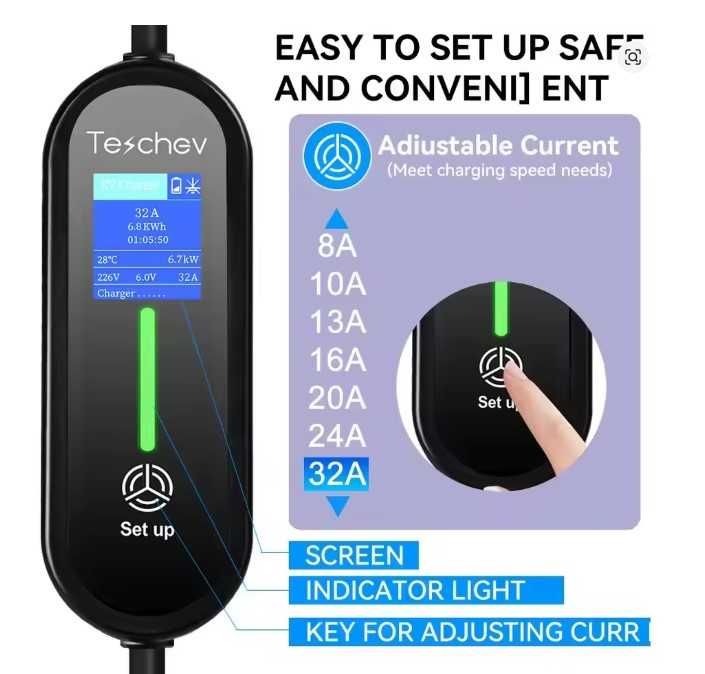 Зарядний пристрій для електромобілів Teschev Type 2 32А 7Квт