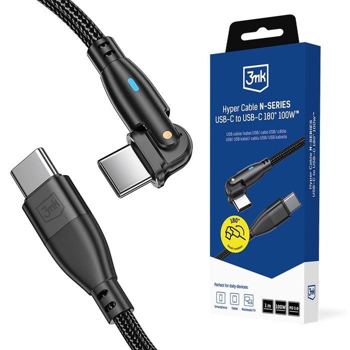 Kabel 3mk Hyper Cable N-SERIES USB-C / USB-C 1m PD 3.0 QC 3.0 20V / 5A 100W - czarny