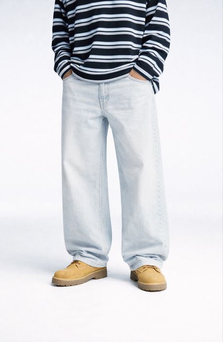 Широкі Джинси Bershka Baggy Fit Чоловічі Голубі Широкие Голубые Мужские Джинсы Бегги Беггі Бершка