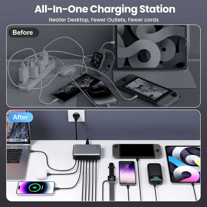 Ładowarka USB C 200 W, blok ładowarki USB C  8-portowy szybki ładujący