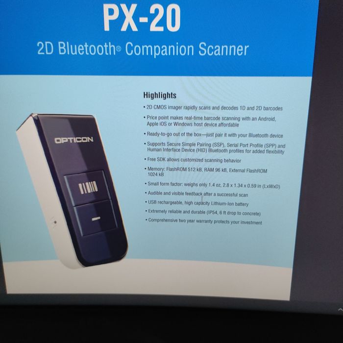 Skaner kodów Bluetooth 2D - programowalny, pracuje 35h