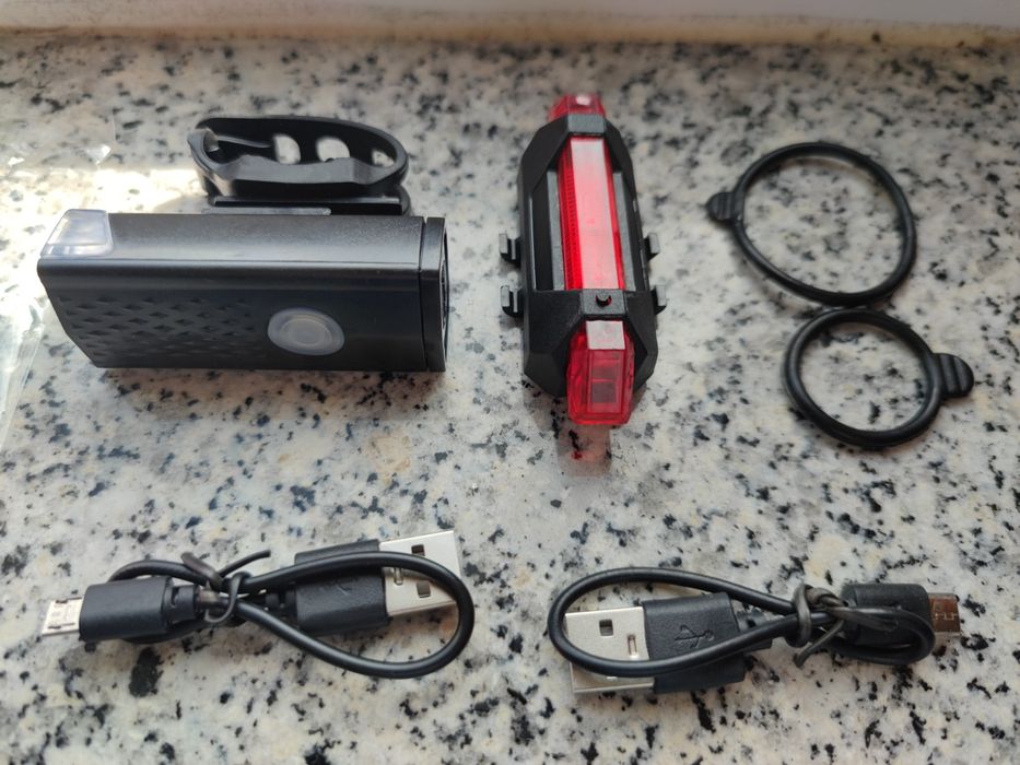 Kit luzes bicicleta e suporte telemóvel