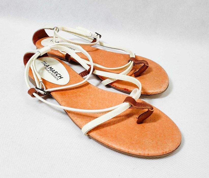 Sandały damskie skórzane 37 TILA MARCH  japonki ecru  24 cm BD0013A