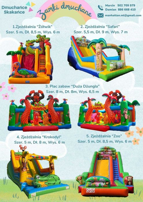 Zamki dmuchane Zjeżdżalnia dmuchance zjeżdżalnie skakańce zamki Kule Wodne Byk Rodeo