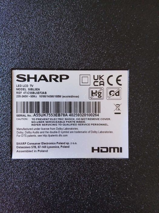 TV Sharp 55” 4K – COM SOM (Backlight avariado)