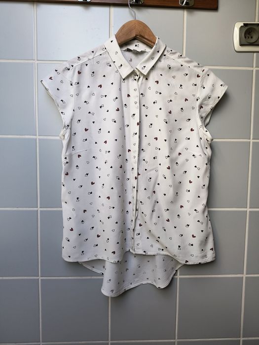 Damska biała koszula w serca serduszka na krótki rękaw C&A rozmiar 38