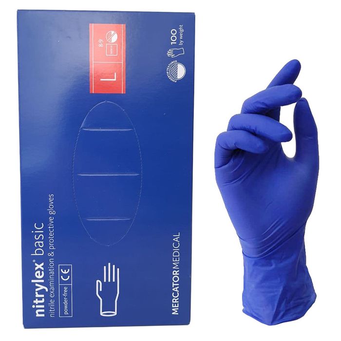 Рукавички нітрилові (розмір L) сині 3,5г Mercator Nitrylex Basic, 100