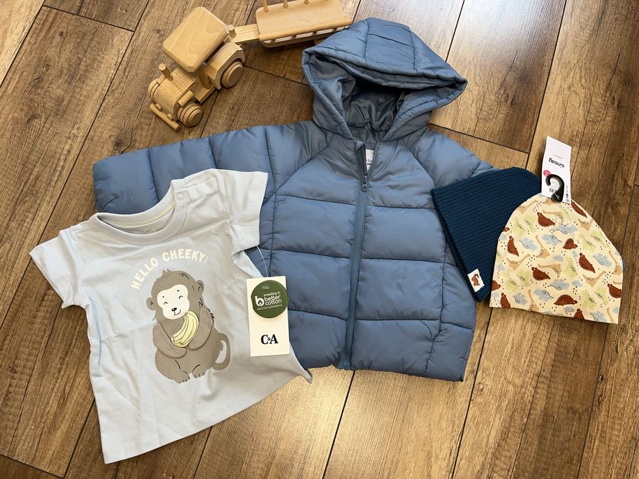 Komplet kurtka+czapki+bluzka Sinsay i C&A rozm. 80