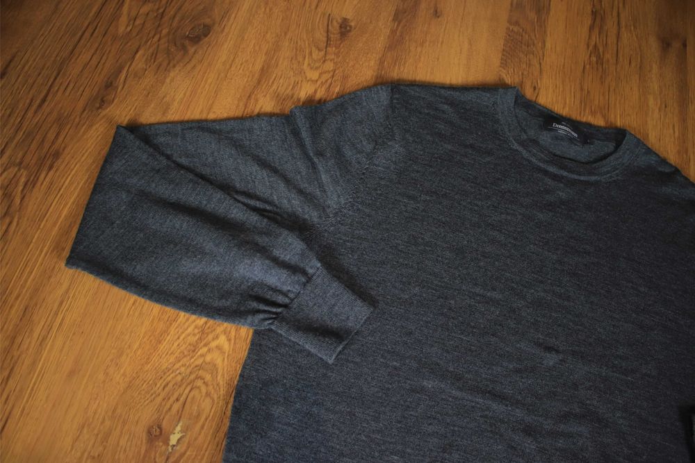 Sweter Dressmann r. L okrągły dekolt wełna merino szary cienki