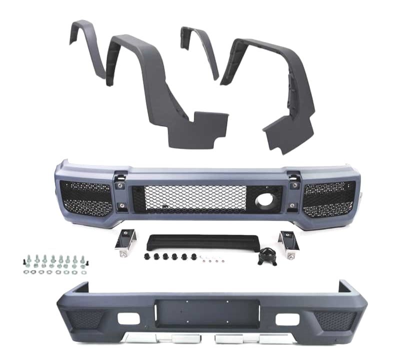 KIT DE CARROÇARIA MERCEDES CLASE G W463 LOOK AMG G65 PDC PARACHOQUES FRONTAL + TRASEIRO + 4 ABAS
