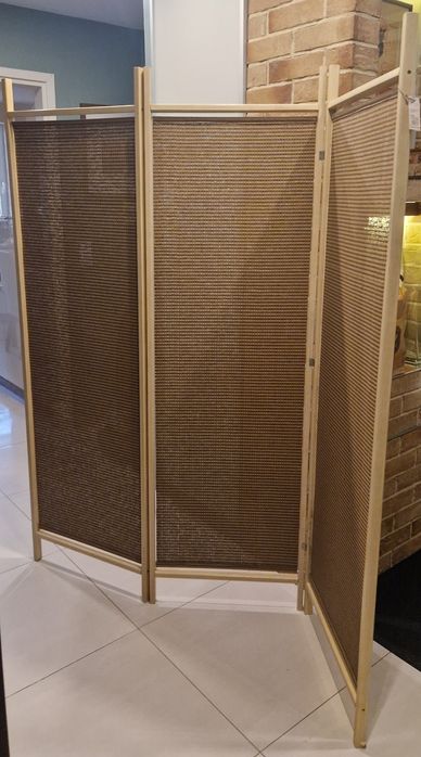 Parawan z juty trzyskrzydłowy