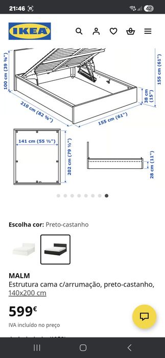 Cama Malm preta 140X200