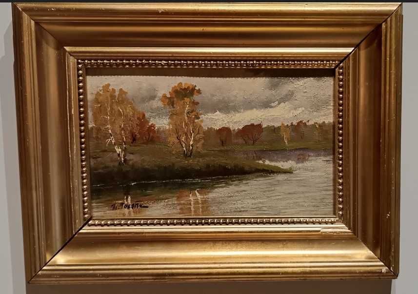 Stary obraz, olej na tekturze malarskiej, podpisany.