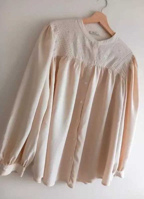 TU elegancka beżowa bluzka koszula na guziczki boho hafty 4XL