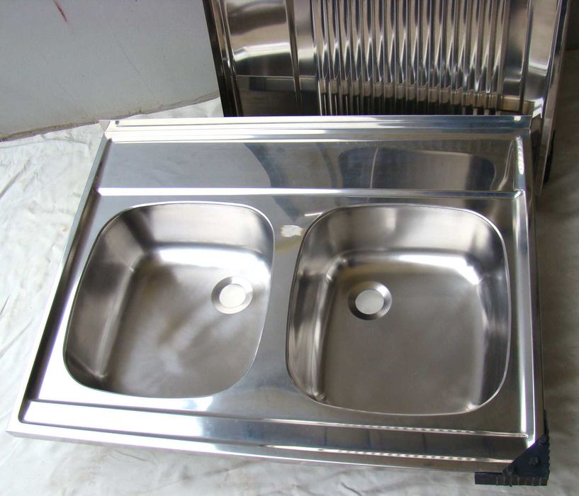 Мийка нержавійка подвійна 800 мм х 600 мм, ручки на буксу змішувача