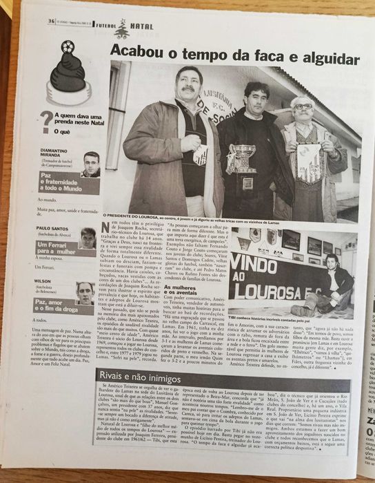 Lourosa e Lamas os queridos inimigos - jornal O Jogo de dezembro de 2000