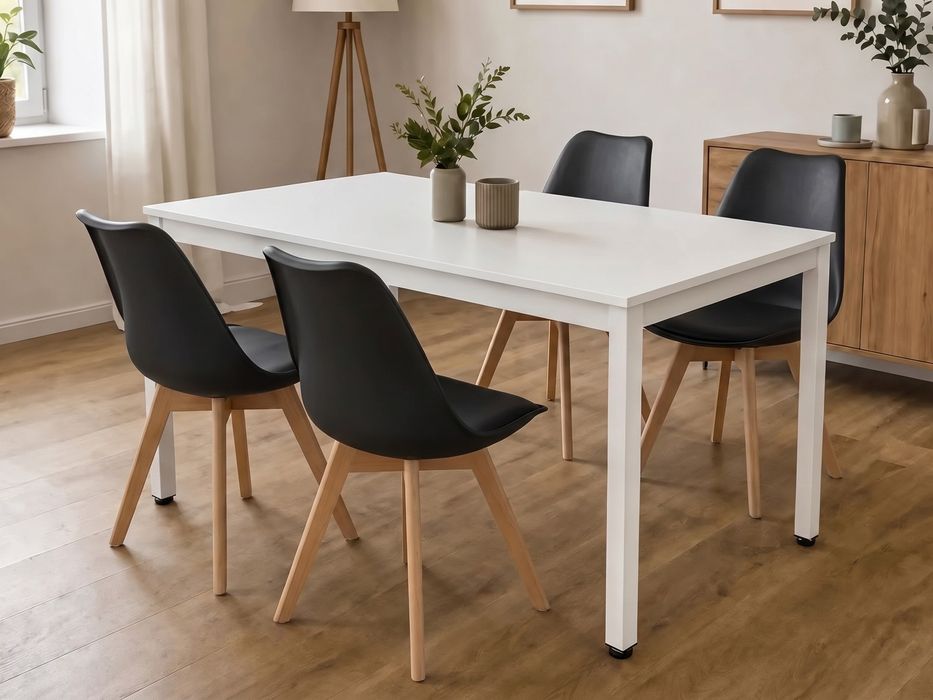 NOWY Stół z 4 Krzesłami z Poduszką Loft 120x60 Biały Dąb Sonoma Dąb Postarzany Krzesła Skandynawskie Białe Szare Czarne Kuchnia Jadalnia FAKTURA!