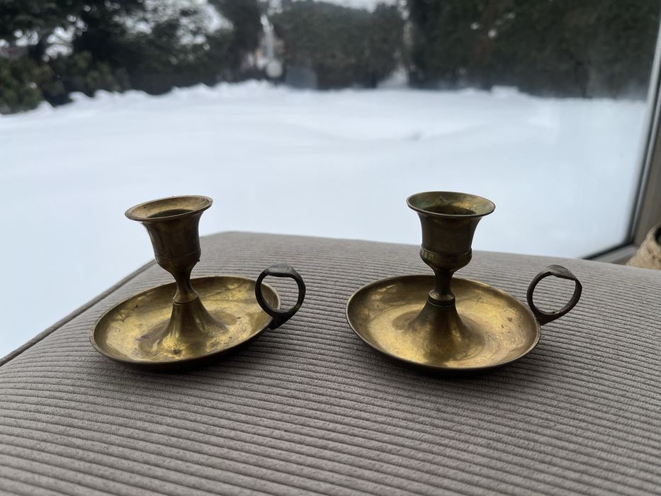 2 stare świeczniki mosiężne zestaw