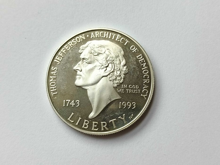 USA 1 Dolar 1993 rok Tomas Jefferson Srebro Ag 900 mennicza L