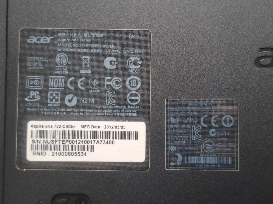 Netbook / Chromebook Acer Aspire One 722 4GB RAM 320GB Dysk 11,6"