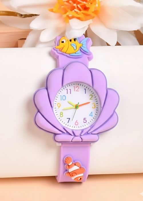 Zegarek dziecięcy dziewczęcy na rękę Muszla fioletowy dla dziewczynki