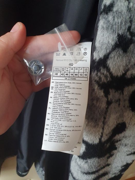 Płaszcz przejściowy, 50% wełny, 35% wiskozy, Taifun, rozm.40