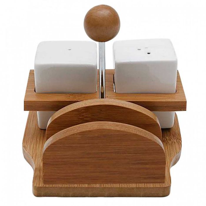 Набор специи дерево керамика соль перец беж