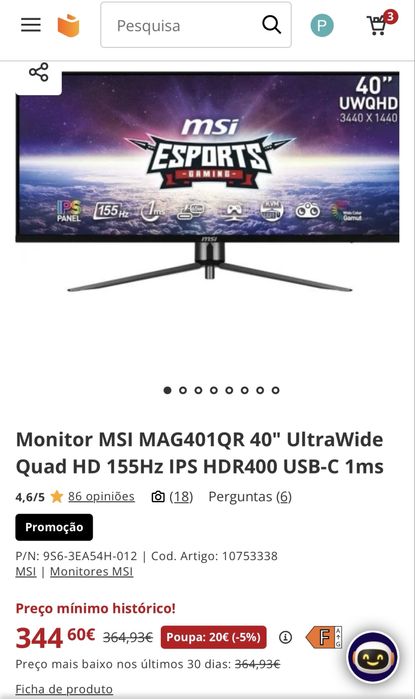 Monitor MSI 40” com garantia