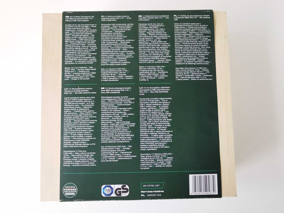 Aku Wkrętarka PARKSIDE PAS 4 D7+solniczka+dmuchawa doGRILLA 5w1 Gwar3L