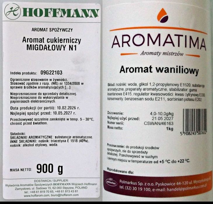 Aromaty cukiernicze - migdałowy i waniliowy - 2 x 250 ml (ważność do maja 2027)