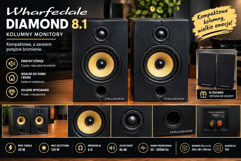 Wharfedale Diamond 8.1 – kolumny stereo, sprawne, maskownice