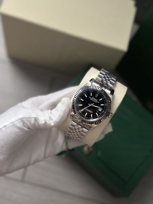Rolex Datejust silver black 41мм ролекс чоловічі годинник