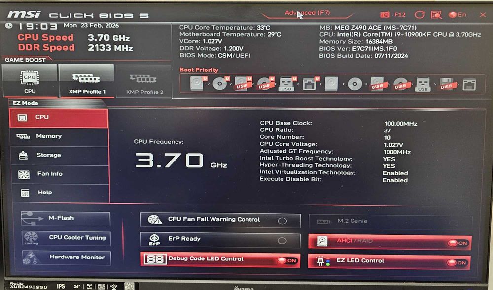Płyta główna: MSI MEG Z490 ACE + 32GB G.Skill TridentZ RGB 4000MHz