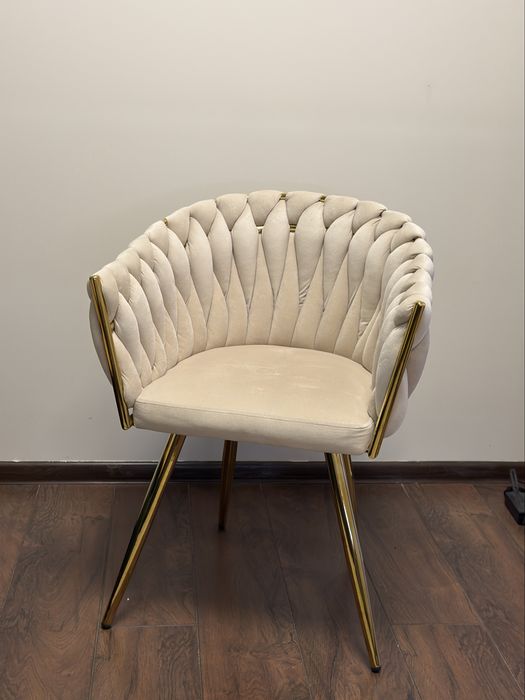 Krzesło welurowe plecione COFTON Gold VELVET Beżowy