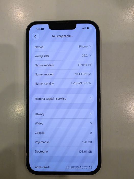 IPHONE 14 128GB granat etui szkło kabel
