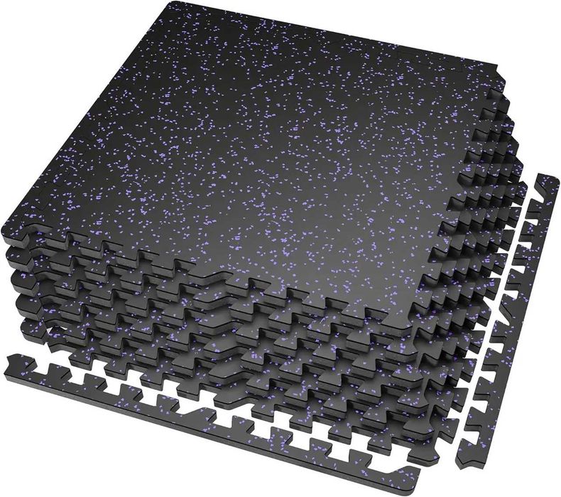 Мат-пазли DualMat 60×60×2 см (чорний/фіолетові вкраплення) — комплект 6 шт