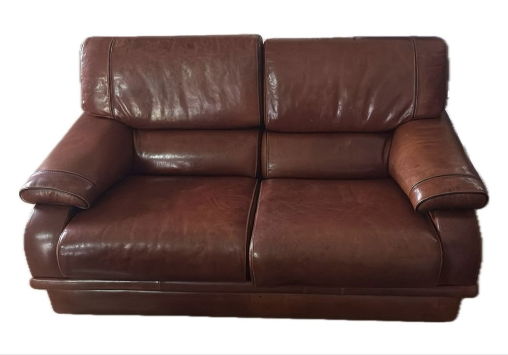 Sofa de pele de buffalo de dois lugares e uma poltrona