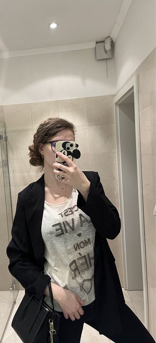 Kremowy t-shirt z efektem sprania Mango rozm L
