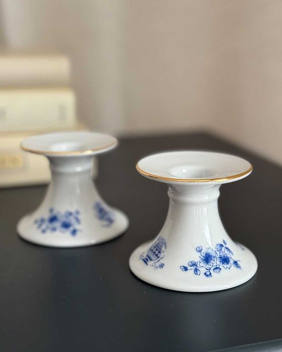 Komplet porcelanowych świeczników Seltmann Weiden | biało-kobaltowe