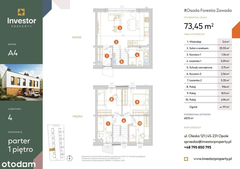 Bliźniak z ogrodem i widokiem na las | 73,45 m² | 4 pokoje