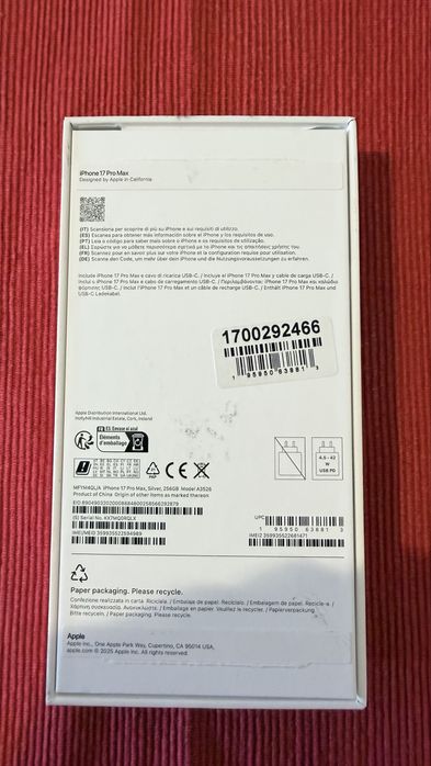 Iphone 17 pro Max 256GB Silver  Novo !