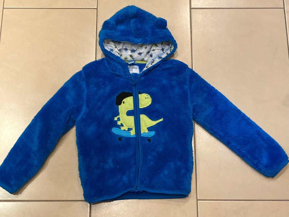 Cieplutka niebieska bluza z misia z kapturem na suwak rozm 110 cm