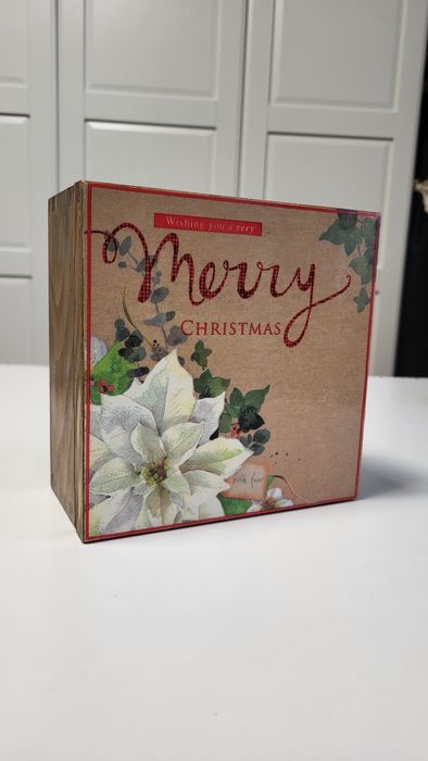 Szkatułka na herbatę herbaciarka świąteczna handmade